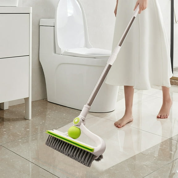 Floor Scrub Brush with Handle - 43" | 2-in-1 Brush & Squeegee, 180° Rotating Head | Stiff Bristles for Tiles, Shower & Bathroom | Adjustable Long Pole for No-Bend Cleaning