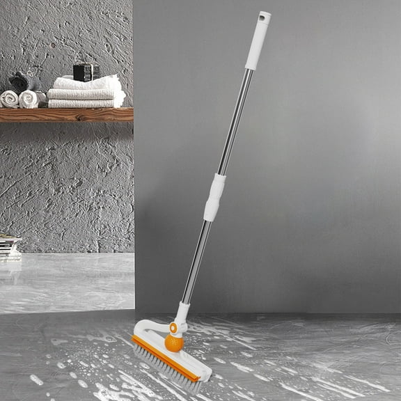 Floor Scrub Brush with Long Handle, 2 in 1 Brush and Scraper for Tub Tile Wall and Floor, Stiff Bristle Bathroom Cleaning Brush for Kitchen Garage Patio Outdoor and Indoor Cleaning