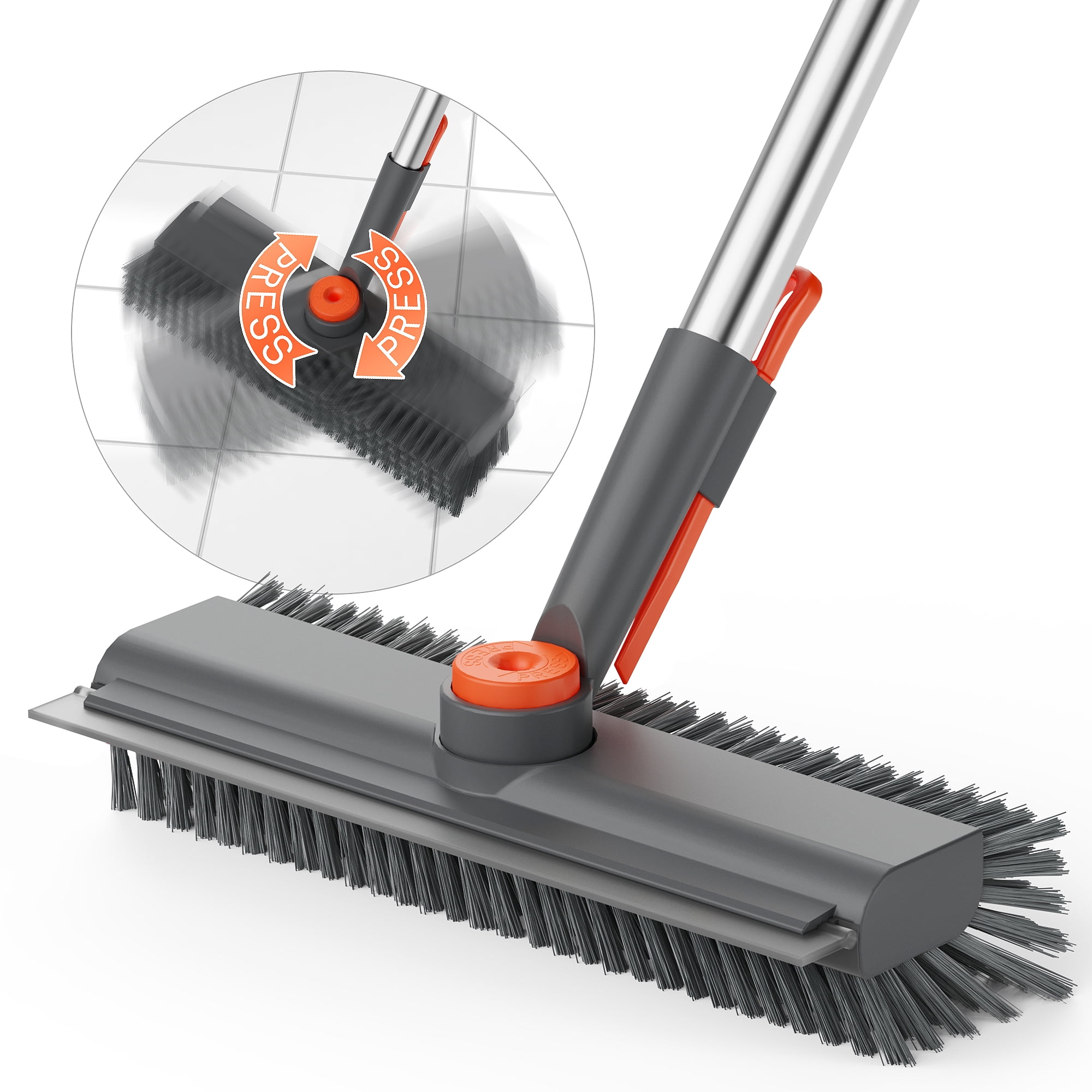 Floor Scrub Brush 3 in 1 Scrape and Heavy-Duty Stiff Bristle Scrubber Brush for Cleaning Shower Bathroom, Patio, Garage, Kitchen, Wall and Deck with Long Handle