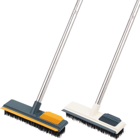 Floor Scrub Brush with Long Handle 45 Inch Deck Brush with Comb Teetch and Squeegee 2-in-1 Floor Scrubber For Tile Garages Swimming Pool Patio Kitchen