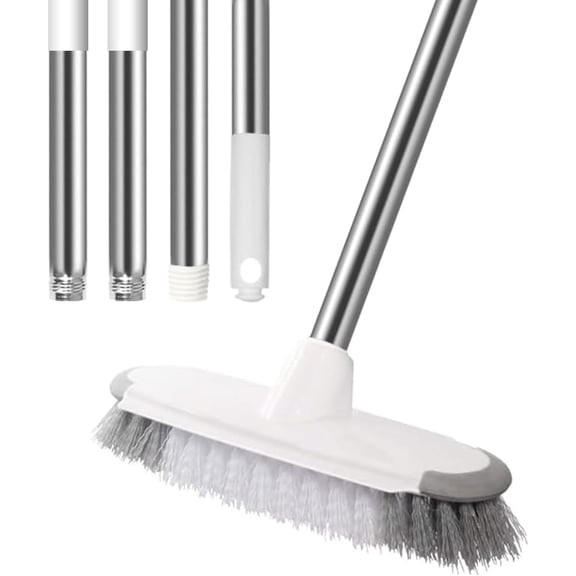 Floor Scrub Brush with Long Handle 54" Stiff Bristle Shower Deck Brush, Adjustable Stainless Metal Handle for Cleaning Tile, Bathroom, Tub, Bathtub and Patio
