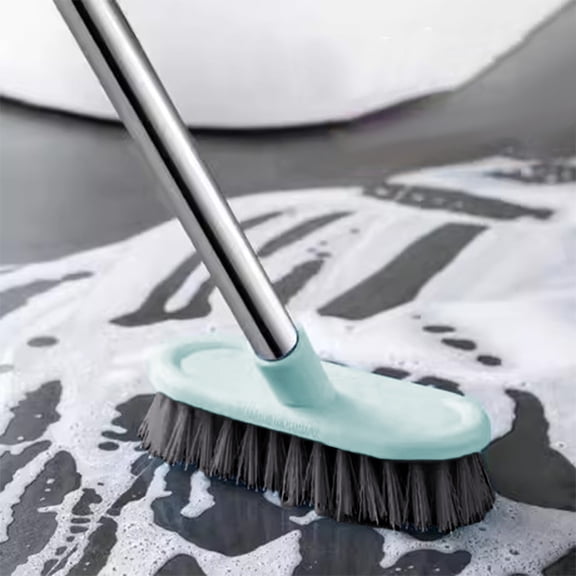 Deck Brush with Long Handle - Stainless Steel Heavy Duty Floor Scrub Brush with Stiff Bristles for Deck, Patio, Tub and Tile, Carpet & Outdoor Cleaning, Blue