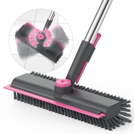 Floor Scrub Brush with Long Handle and Stiff Bristles, Heavy-Duty Scrubber Brush with Squeegee for Effective Tile and Grout Cleaning, Suitable for Bathroom, Kitchen, Patio, Garage, Wall, and Deck
