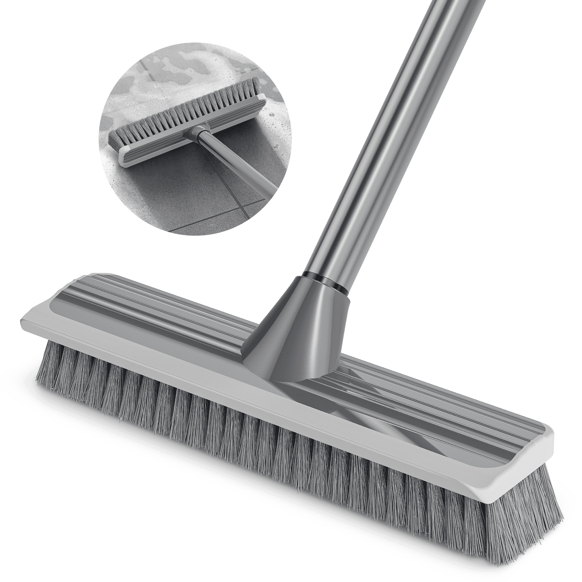 MYSPRI Floor Scrub Deck Brush with Long Handle, 2 In 1 Scrape Brush Stiff Bristle for Shower Bathroom Kitchen Tub Cleaning