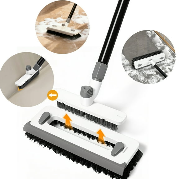 Greatcool 55" Floor Scrub Brush with Long Handle, 3-in-1 Cleaning  Scrubber Brush with Squeegee Stiff Bristle Deck Brush for Cleaning Tile Bathroom Patio Deck Garage Grout