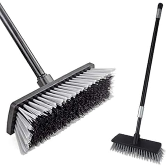 Floor Scrubbing Brush Stiff Bristles with 49.6 inches Telescopic Long Handle, Yard Brush Concrete Broom for Cleaning Garden, Patio Bathroom, Kitchen, Garage, Deck, Tile, Marble, Stone, Wood Floors