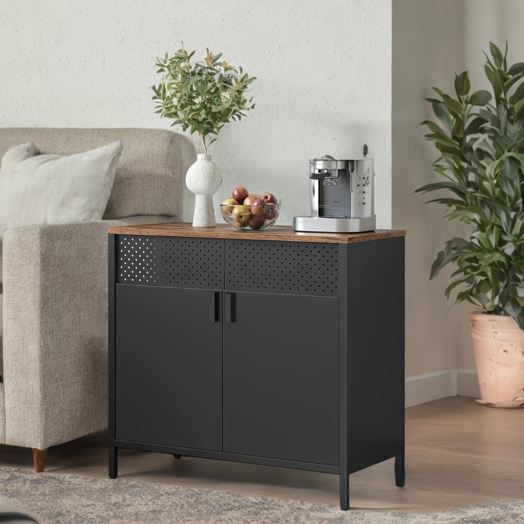 VASAGLE Buffet Sideboard Cabinet With Barn Door & Drawer - Rustic Storage For Living Room, Hallway