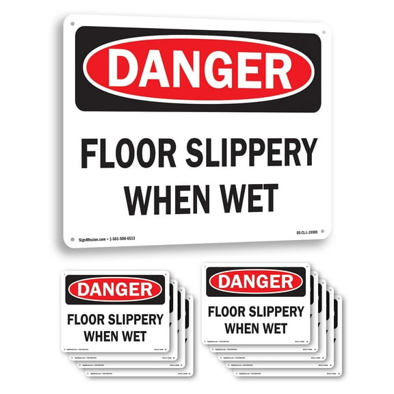 Floor Slippery When Wet OSHA Danger Aluminum Sign 18 Inch x 12 Inch - 10 Pack
