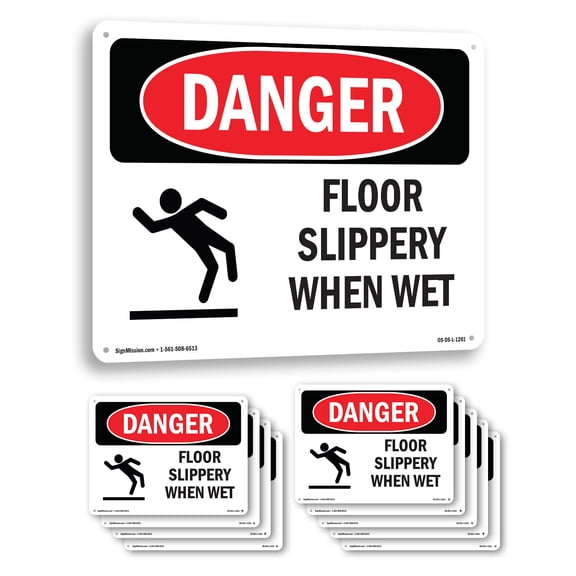 Floor Slippery When Wet OSHA Danger Rigid Plastic Sign 10 Inch x 7 Inch - 10 Pack