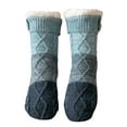 thumbnail image 1 of Floor Socks Color Block Sherpa Lining Knitted Mid-calf Thickened Keep Warm Comfortable Winter Thermal Women Indoor Home Slipper Sleeping Socks for Daily Wear,Blue, 1 of 7