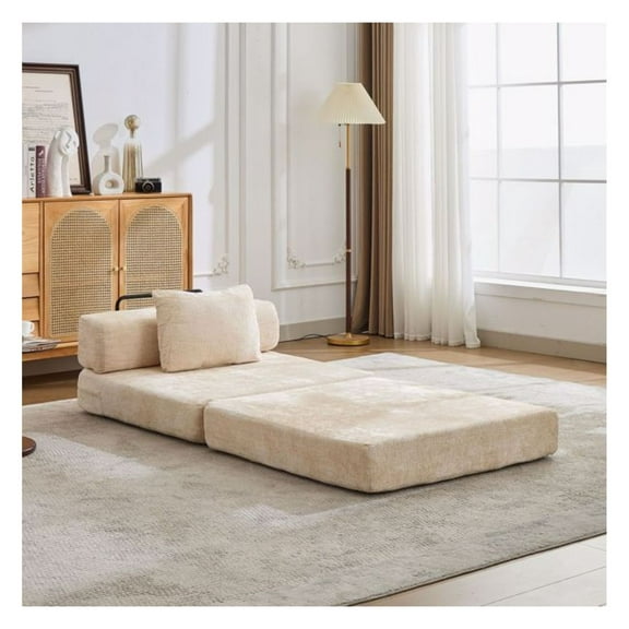 Floor Sofa Bed, Convertible Chenille Sofa, Single Seater Modular Sectional, No Assembly, Beige