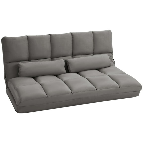 Floor Sofa Bed, Foldable Double Chaise Lounge Sofa Chair with Two Pillows, Adjustable Floor Couch and Sofa for Living Room and Bedroom, Lazy Sofa Floor Chair for Gaming, Dark Gray