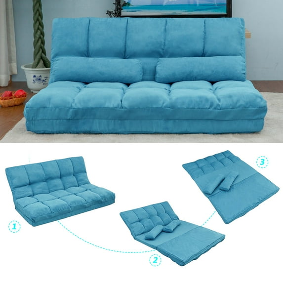 Floor Sofa Bed, Foldable Double Chaise Lounge Sofa Chair with Two Pillows, Adjustable Floor Couch and Sofa for Living Room and Bedroom, Lazy Sofa Floor Chair for Gaming