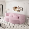 thumbnail image 1 of Floor Sofa Bed, Teddy Fabric Convertible Sleeper Sofa, 15" Full Size Folding Mattress, No Assembly Required, 2 Included Pillows, for Living Room, Guest Bed, Playroom, Pink, 1 of 9