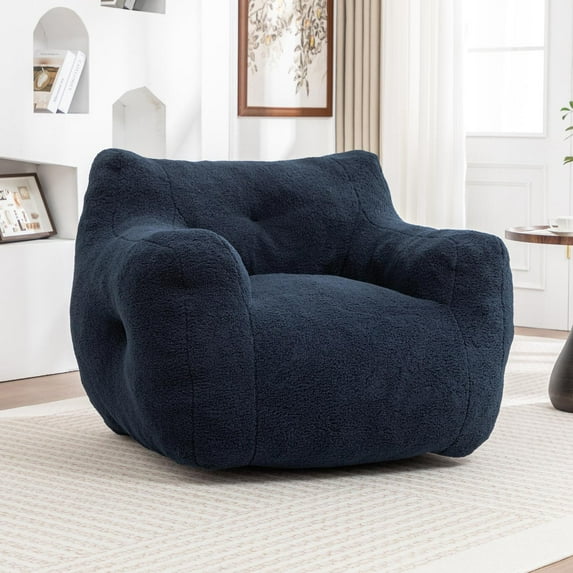 Floor Sofa Chair, High-Density Foam Filled Bean Bag with Armrests and Zippered Removable Cover, Fluffy Lounge Chair for Living Room, Bedroom, Reading Nook, Dark Blue