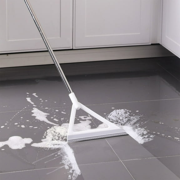 Floor Squeegee with Adjustable Telescopic Handle | 12.6 Inch Flexible Rubber Blade | Heavy Duty Plastic for Bathroom, Window, Tile & Deck Cleaning | Long Reach, Ergonomic Grip | 1 Pack, White