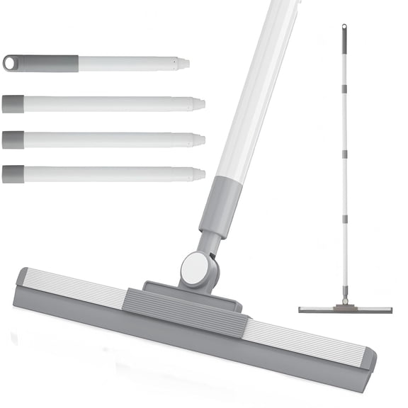 Floor Squeegee for Concrete Floor, Long Handle Shower Squeegee, Squeegee Broom, Magic Air Broom, 14'' Rubber Blade,52'' Extension Pole, for Shower Glass Doors, Bathroom Tile, Pet Hair, Window