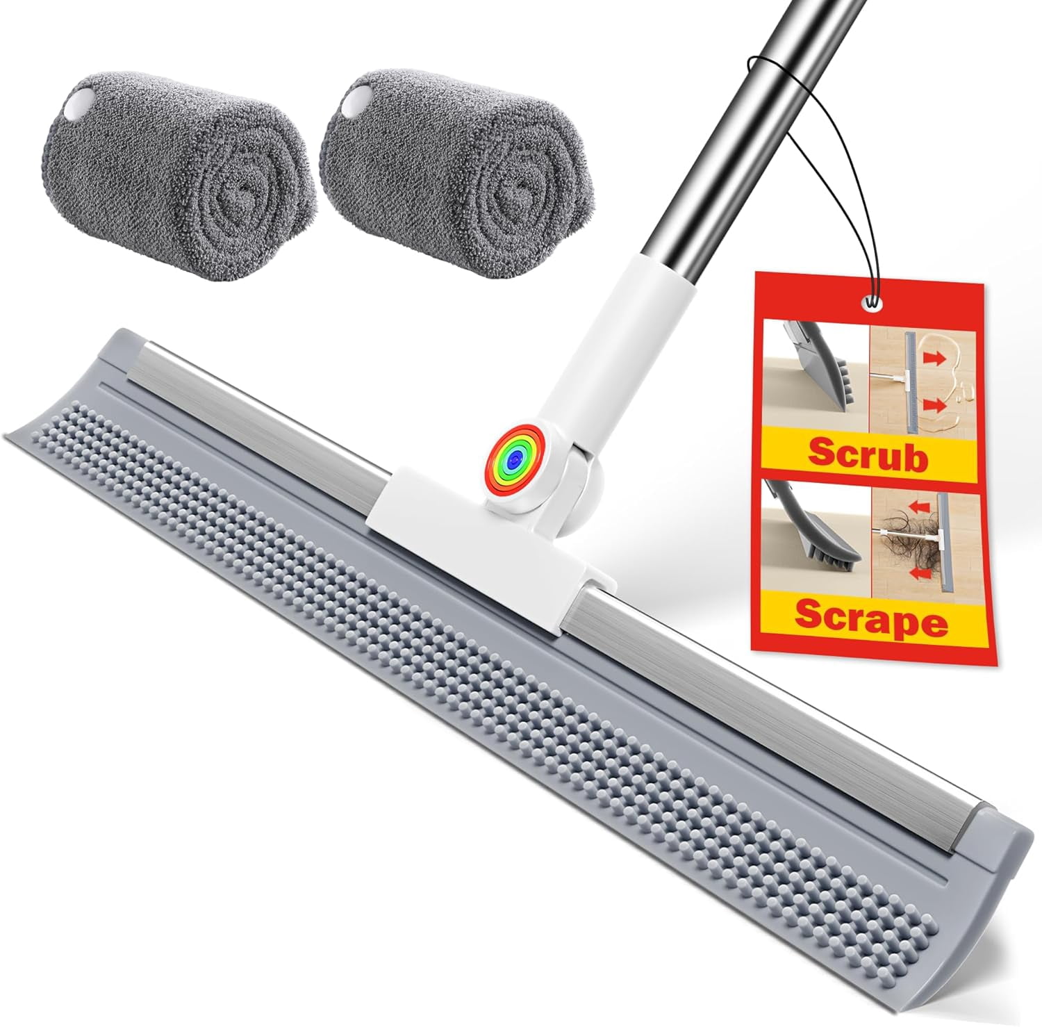 Floor Squeegee with Long Handle, 180° Rotating Silicone Broom for ...