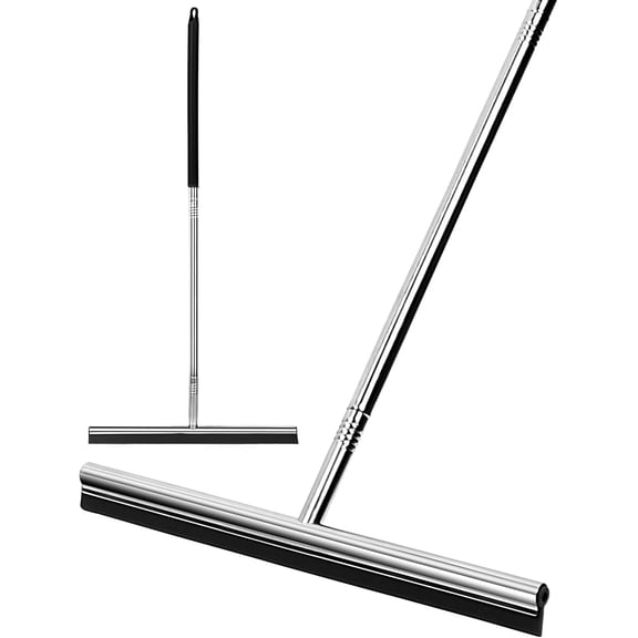 Floor Squeegee Scrubber 59inch Long Stainless Steel Handle with 15inch Wide Silicon Rubber Blade Squeegee Broom for Floor Washing and Drying Shower Glass, Garage, Window, Marble, Wood Surfaces