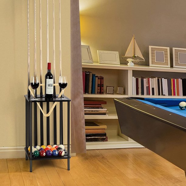 Floor Stand Billiard Pool Cue Rack,Holds 6 Pool Cue Sticks,3 Drink
