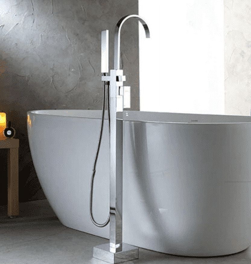 Floor Stand Chrome Square Bathtub Faucet Hot and Cold Water Mixer with Hand Shower