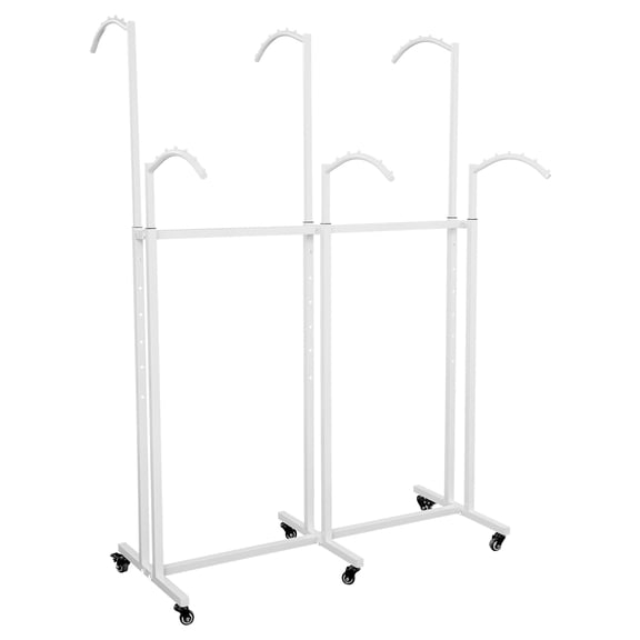 Floor Standing 6 Arc Arms Garment Rack, Clothing Display Rack with Wheels, Adjustable Height Clothes Rack for Bedrooms, Changing Rooms, Corridors, and Various Rooms (White)