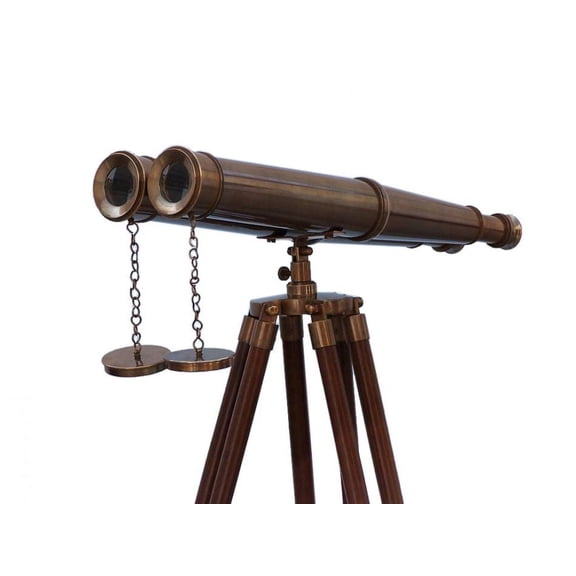 Floor Standing Admiral's Bronzed With White Leather Binoculars 62" - Antique Binoculars - Nautical Decorating