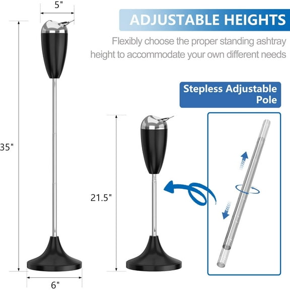 Floor Standing Ashtray with Lid, Adjustable Height 21.5"-35", Stainless Steel Cigar Container for Home & Outdoor Use
