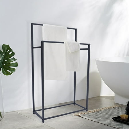 Free Standing 2 Bars Metal Towel Storage Rack For Bath And Hand Towels Black
