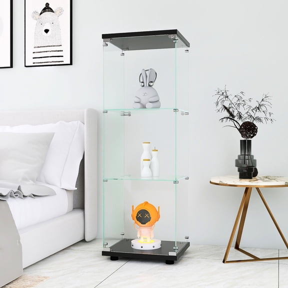 Floor Standing Black Glass Bookshelf | Suitable for Storing and Displaying in Living Room | Sturdy Glass Build | Addresses Installation Delays