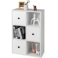 thumbnail image 1 of Floor Standing Bookcase Cabinet, 3-Tier Storage Organizer with 3 Cubes & 3 Drawers, Modern Bookshelf with Anti-toppling Device, for Office, Living Room, Study Room, White, 1 of 8