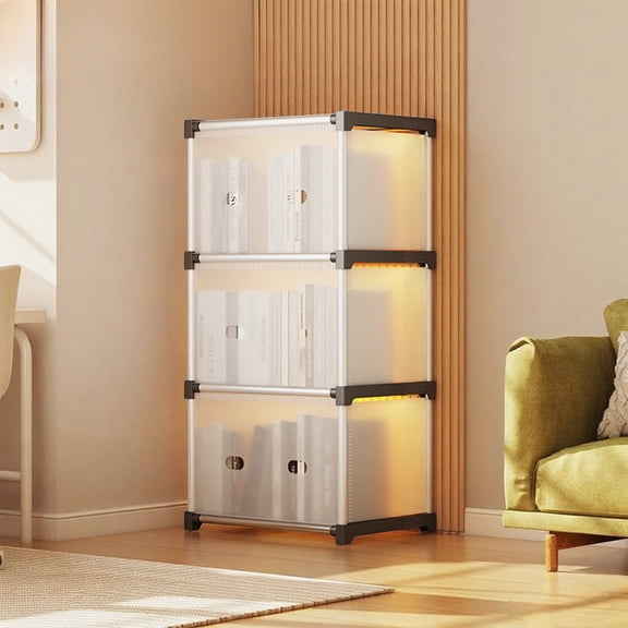 Floor Standing Bookshelf Storage Rack Multi Layer Organizer Cabinet, Large Capacity Space Saving Dustproof Doors Modular Design, for Living Room Bedroom Home Library Book Toy Storage