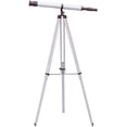 thumbnail image 1 of Floor Standing Brass Telescope White Leather Telescope Copper Antique Telescope Nautical Brass Telescope With Tripod Wooden Stand Gift, 1 of 5