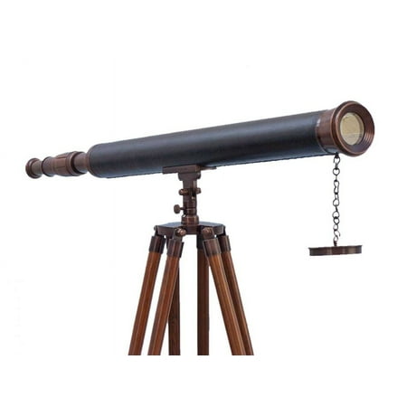 Floor Standing Bronzed With Leather Harbor Master Telescope 60" - Marine Telescope - Nautical Home Decor