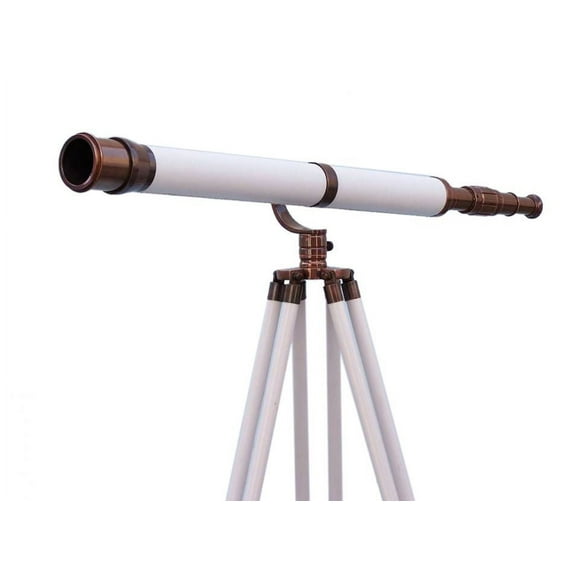 Floor Standing Brushed Nickel With White Leather Galileo Telescope 65" - Marine Telescope - Nautical Telescope