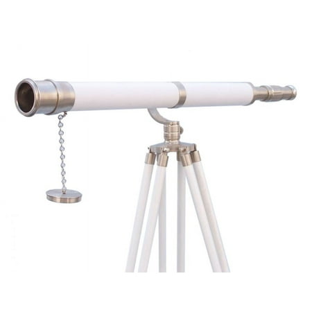 Floor Standing Brushed Nickel With White Leather Galileo Telescope 65" - Marine Telescope - Nautical Telescope