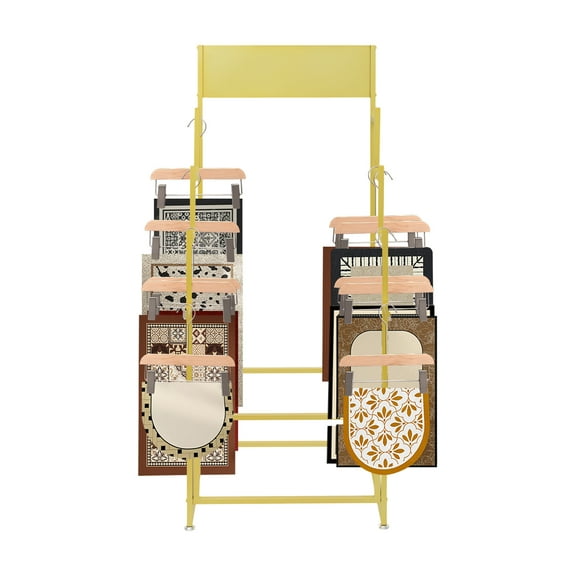 Floor Standing Carpet Display Rack - Heavy Duty Commercial Mat Organizer Holder for Retail Store, Rug Showcase Stand, Durable Carpet Rack for Displaying Mats (Golden)