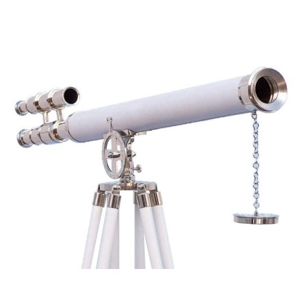Floor Standing Chrome with White Leather Griffith Astro Telescope 64" - Nautical Decor