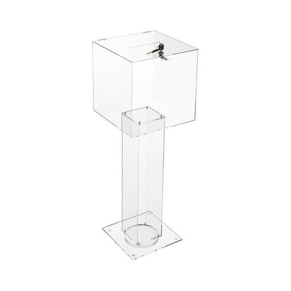 Floor Standing Clear Suggestion Box with Stand, Offering Box for Church, Sign Holder, Acrylic Donation Ballot Collection Safe Box for Election Voting Contest