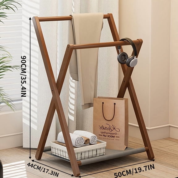 Floor Standing Clothes Rack for Bedroom, Modern One-Piece Coat Hanger with Storage Shelf, Space Saving Drying Rack for Nightwear and Daily Wear, Sturdy Freestanding Garment Organizer for Home