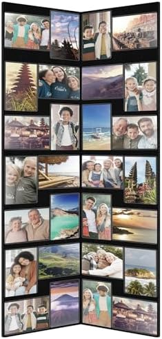 Adeco Collage Picture Frame – Holds 32 Photos, 4x6, Black Wood, Folding Screen Design