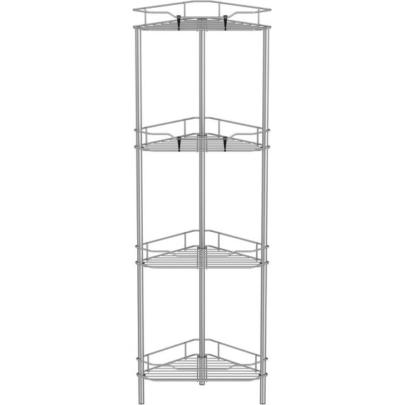 Floor Standing Corner Shower Caddy Organizer Shelf with Hooks, Bathroom Shelves Stand Rack