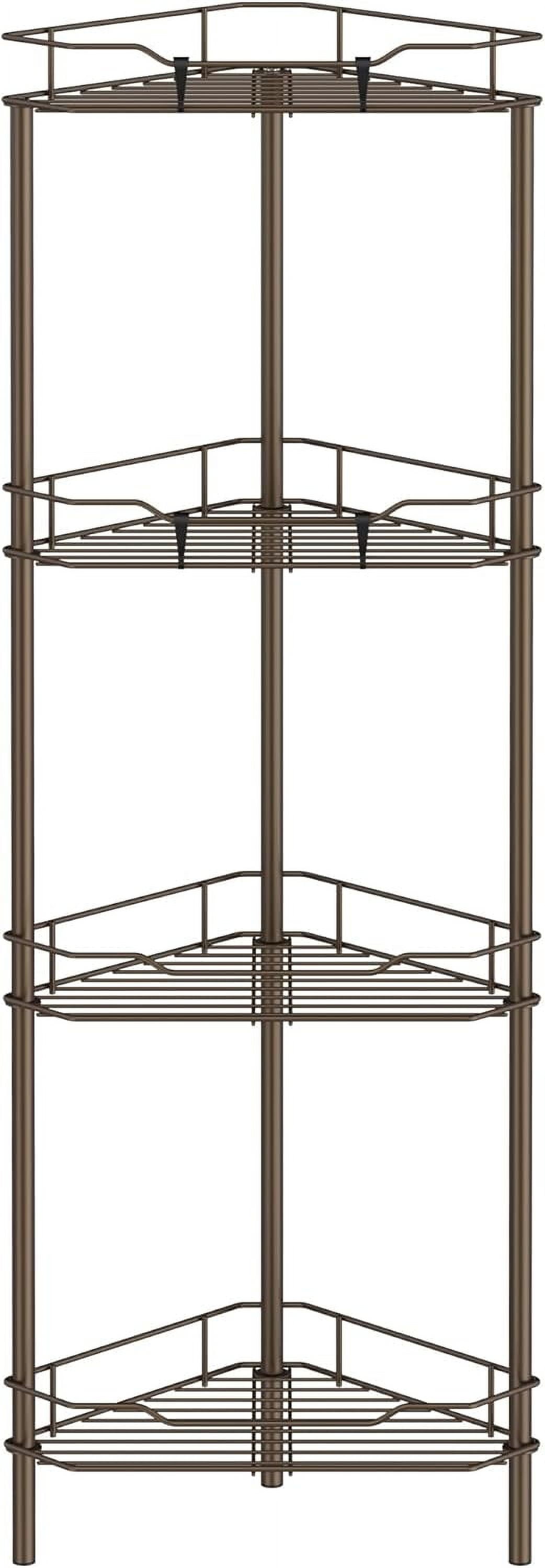 Floor Standing Corner Shower Caddy Organizer Shelf with Hooks, Bathroom Shelves Stand Rack