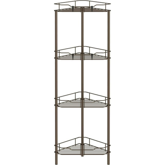 Floor Standing Corner Shower Caddy Organizer Shelf with Hooks, Bathroom Shelves Stand Rack