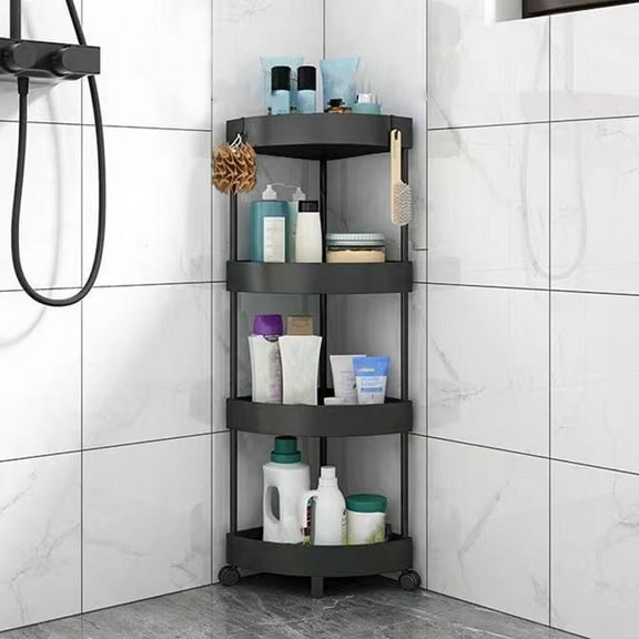 Floor Standing Corner Shower Caddy Storage Shelf with Detachable Design, 4 Tier Bathroom Corner Shower Caddy Organizer with Rolling Wheels, Space-saving Corner Storage Rack with Drainage Holes