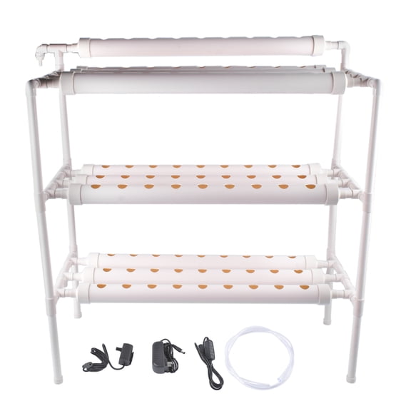 Floor Standing Hydroponic Growing System Kit: Soilless Cultivation PVC Pipes, 90 Seed Holes, White. Effortless Indoor/Outdoor Gardening, High Yield, Nutrient Film Technique, Timer Included.