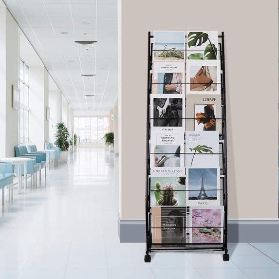 Floor-Standing Magazine Rack 6-Layer with Wheels, Brochure Display Stand for Exhibitions