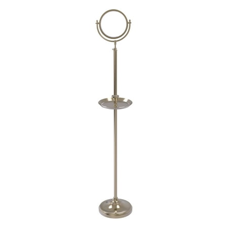 Floor Standing Make-Up Mirror 8-in Diameter with 3X Magnification and Shaving Tray in Antique Pewter