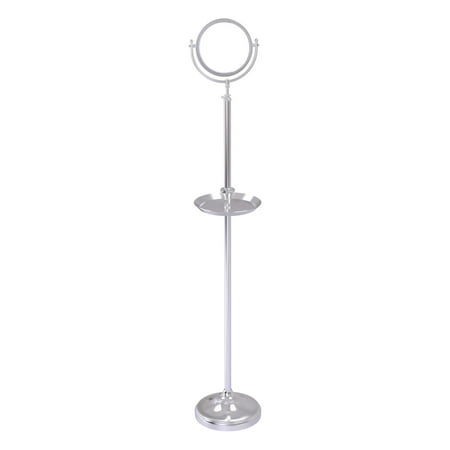 Floor Standing Make-Up Mirror 8-in Diameter with 3X Magnification and Shaving Tray in Satin Chrome
