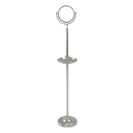 Floor Standing Make-Up Mirror 8-in Diameter with 3X Magnification and Shaving Tray in Satin Nickel